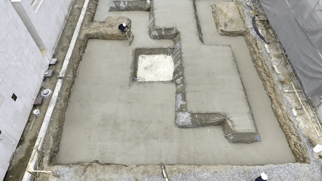 Construction site with concrete foundation