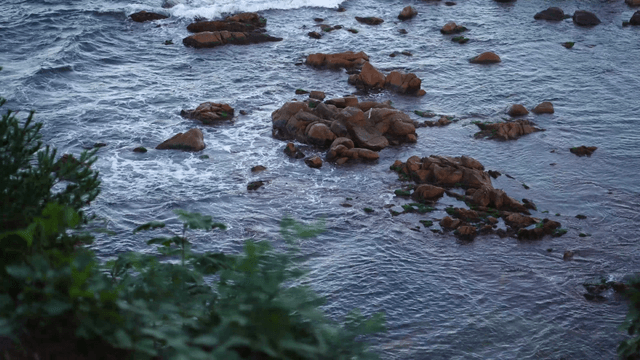 Waves crashing against rocky shore
