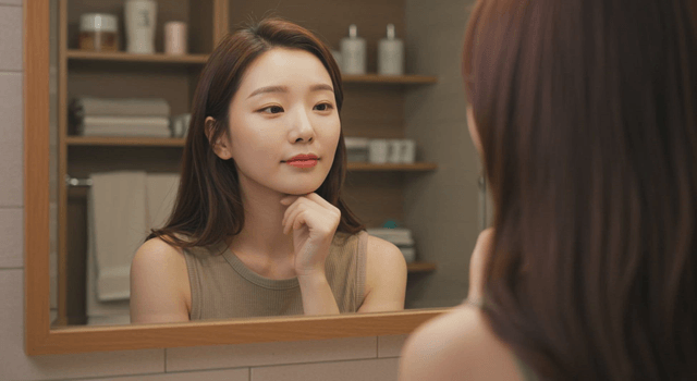 Woman admiring her reflection in the mirror