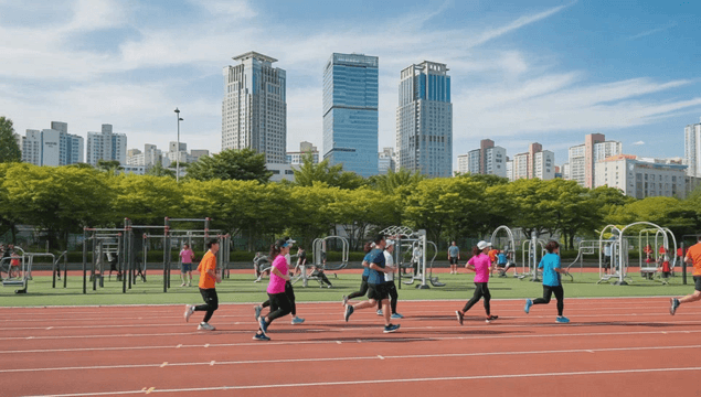 People running on track in city park