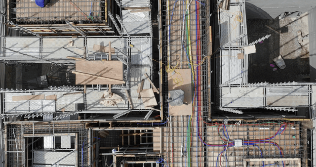 Construction site with colorful wiring
