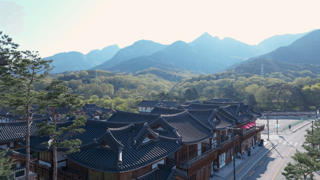 Traditional hanok at the foot of the mountain