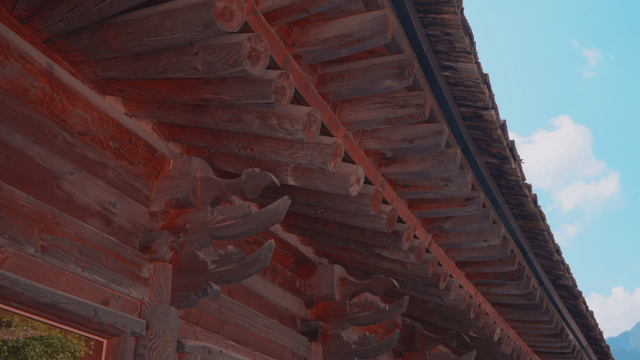 Eaves of traditional wooden hanok building