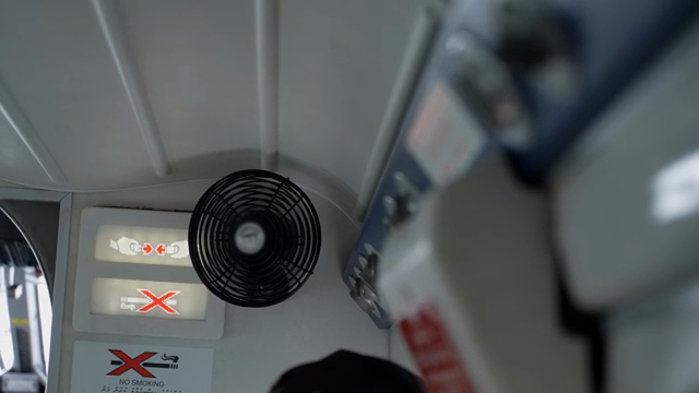 Interior of a airplane with safety signs