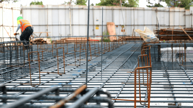 Construction site with metal framework
