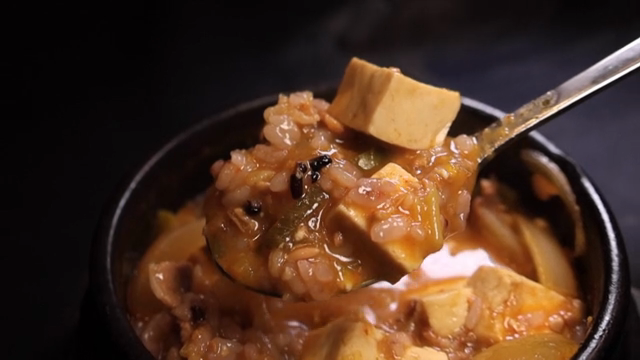 A spoonful of rice in soybean paste jjigae