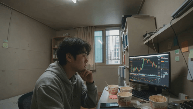 Young man analyzing stock market data on a computer