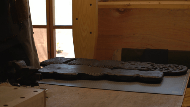 Wooden crafts being prepared in a workshop