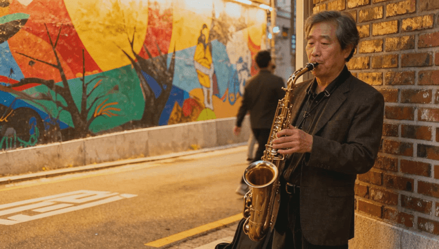 Street musician playing saxophone