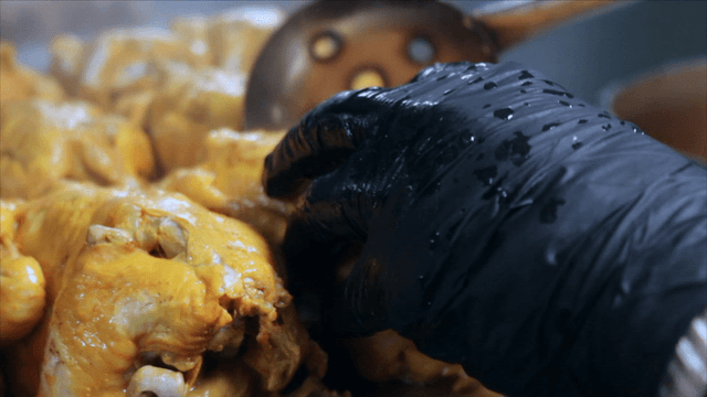 Boiled chicken and phellinus linteus placed on a tray