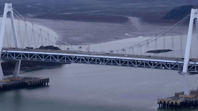 A large bridge spanning over a river