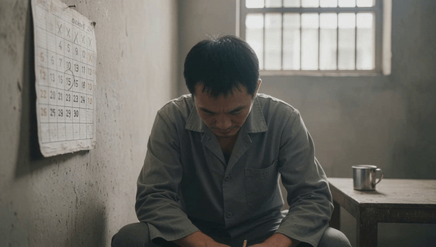 Male prisoner marking days in solitary cell