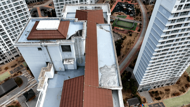Rooftop view of urban apartment complex