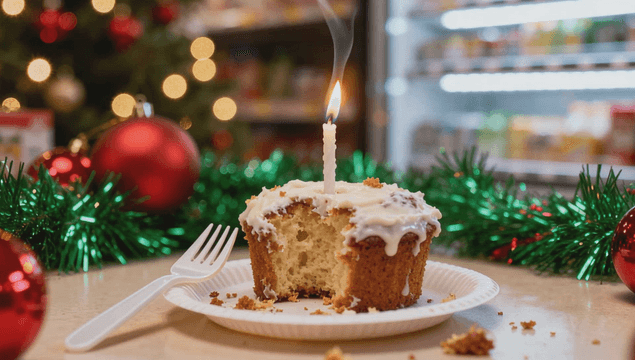크리스마스 분위기의 촛불 꽂힌 컵케이크