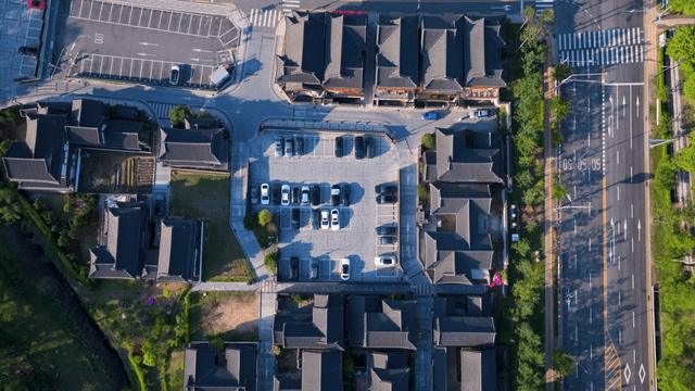 Organized hanok village viewed from above