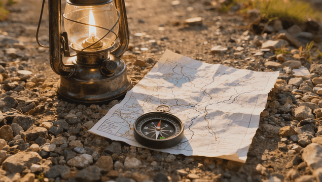 자갈 길 위의 지도와 나침반