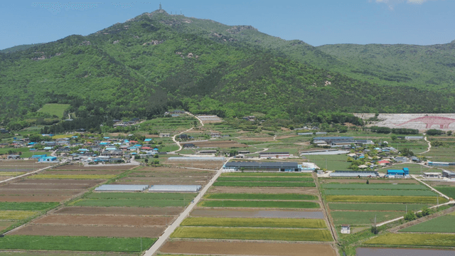 Rural village with surrounding farmland