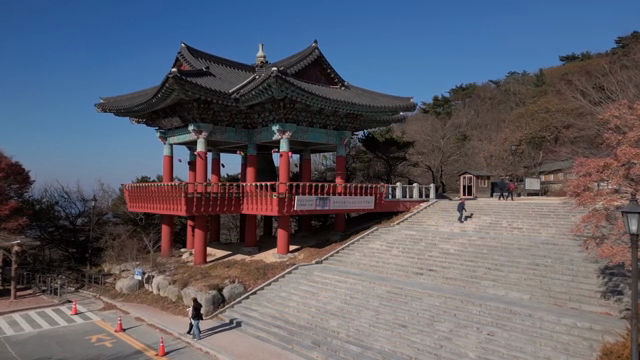 Traditional Korean pavilion on a sunny day