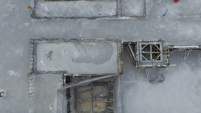Construction site with concrete foundation