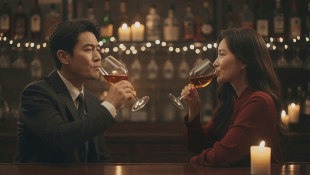 Couple enjoying whiskey at a cozy bar