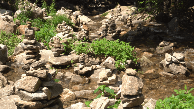 Valley with stacked stone pagoda