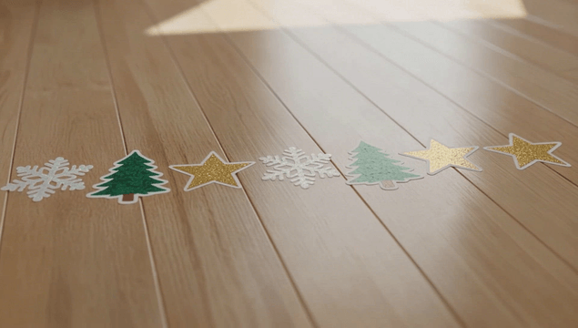 나무 바닥 위의 크리스마스 장식 스티커