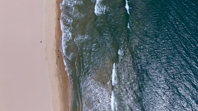 Aerial view of a sandy beach and ocean waves