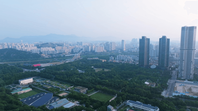 Vast Seoul cityscape with green spaces