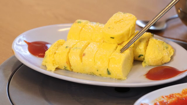 Korean rolled omelette on a plate