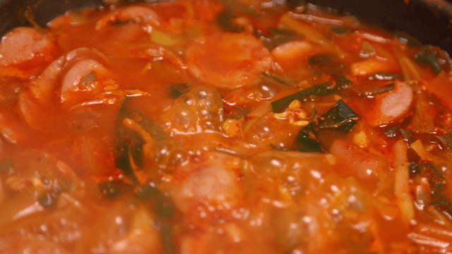Budaejjigae boiling in a pot