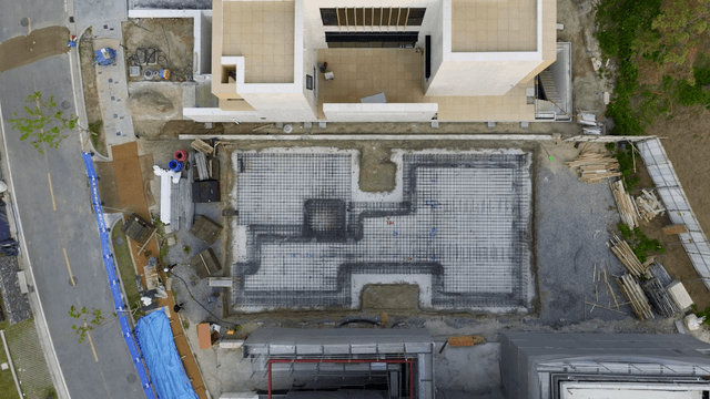 Construction site with steel framework