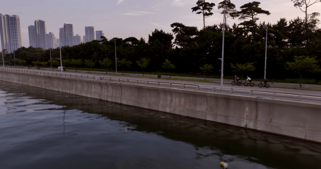 Cyclists riding along a coastal road