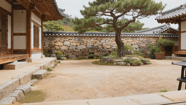 Traditional Korean house with courtyard