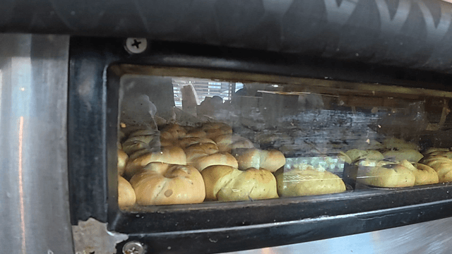 Bagels baking in the oven