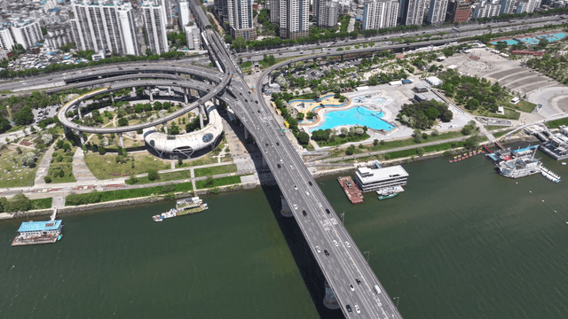 Aerial view of a modern city with highways