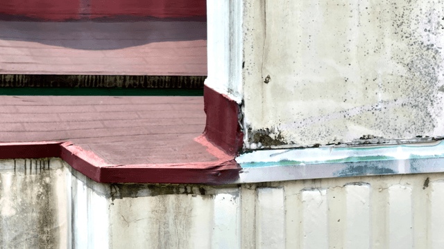 Close-up of a weathered building facade