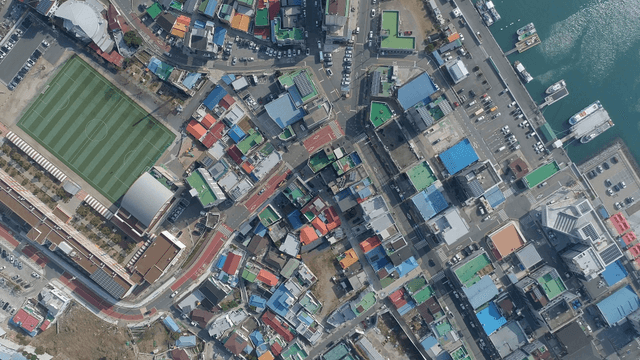 Colorful rooftops of a vibrant coastal city