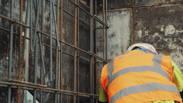 Construction worker wearing a helmet