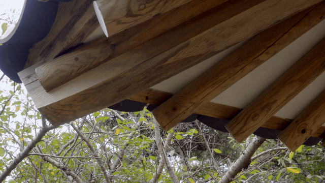 Traditional hanok wooden eaves of roof