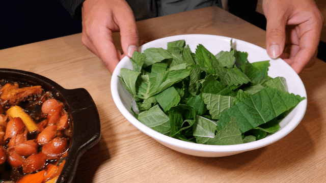 Korean-style braised chicken with perilla leaves
