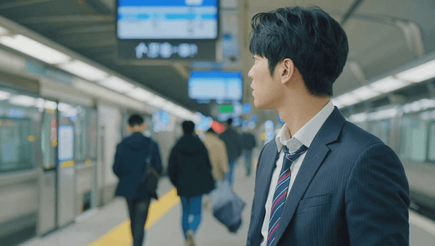 Young man checking time at subway station