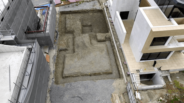 Construction site with foundation work
