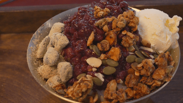 Bowl of Korean shaved ice dessert