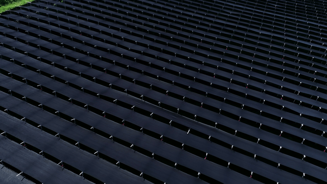 들판에 차양막이 쳐진 농경지 줄들