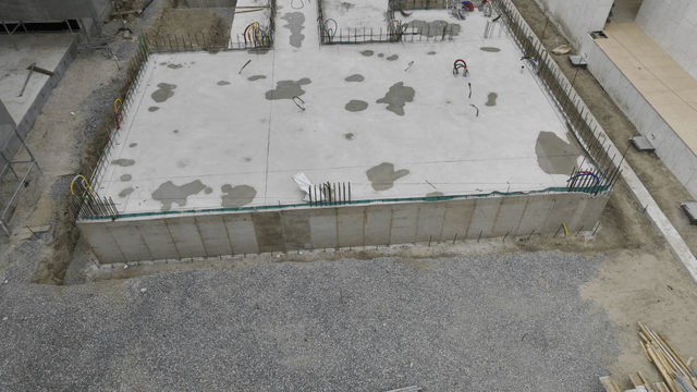 Concrete foundation at a construction site