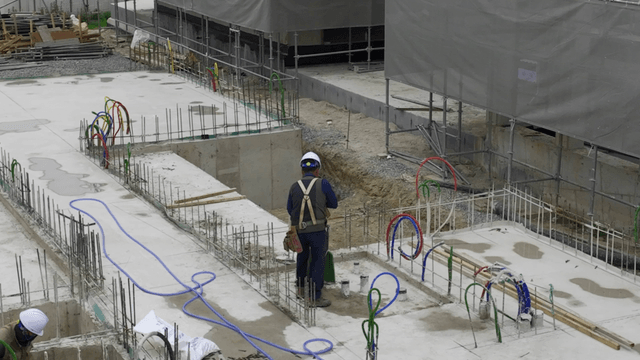 Construction workers at a building site