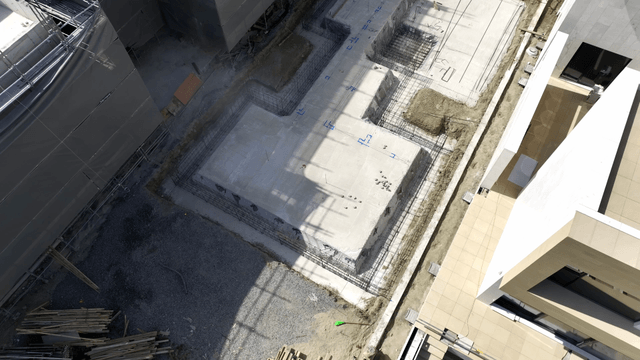 Construction site with foundation work