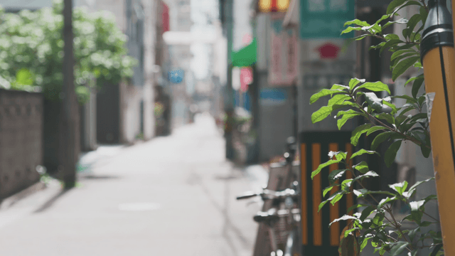 Japanese alley with bicycles under sunlight