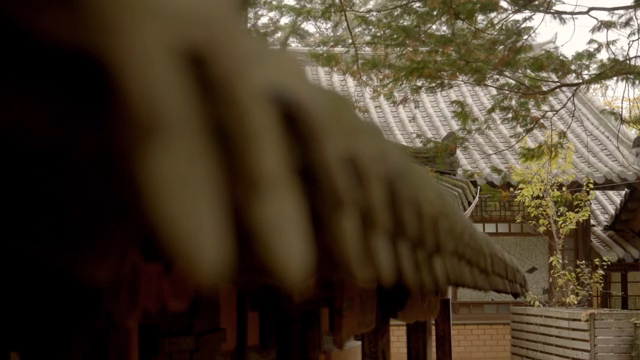 Traditional Korean roof with intricate tiles