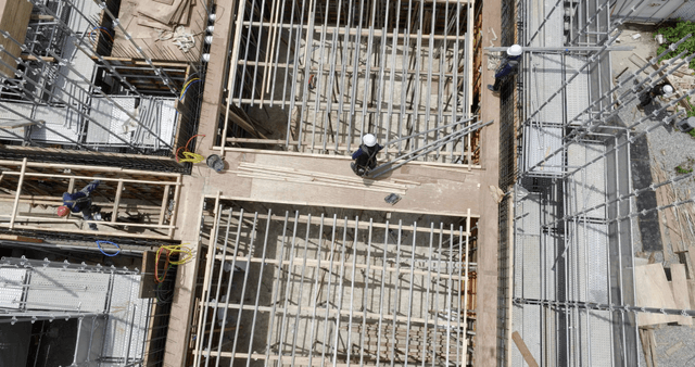 Construction workers on a building site